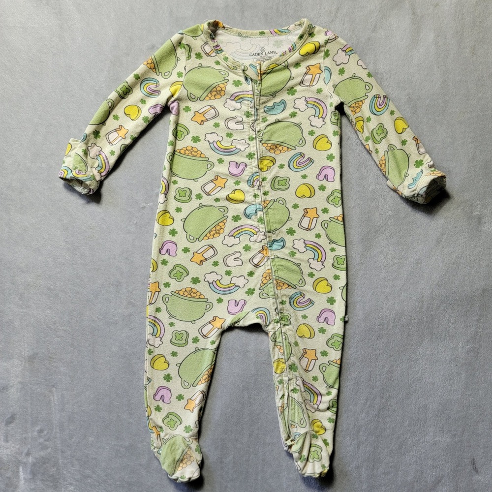 Caden Lane Baby 3-6M Bamboo Footie Pajamas St Patricks Day Pot of Gold Rainbows